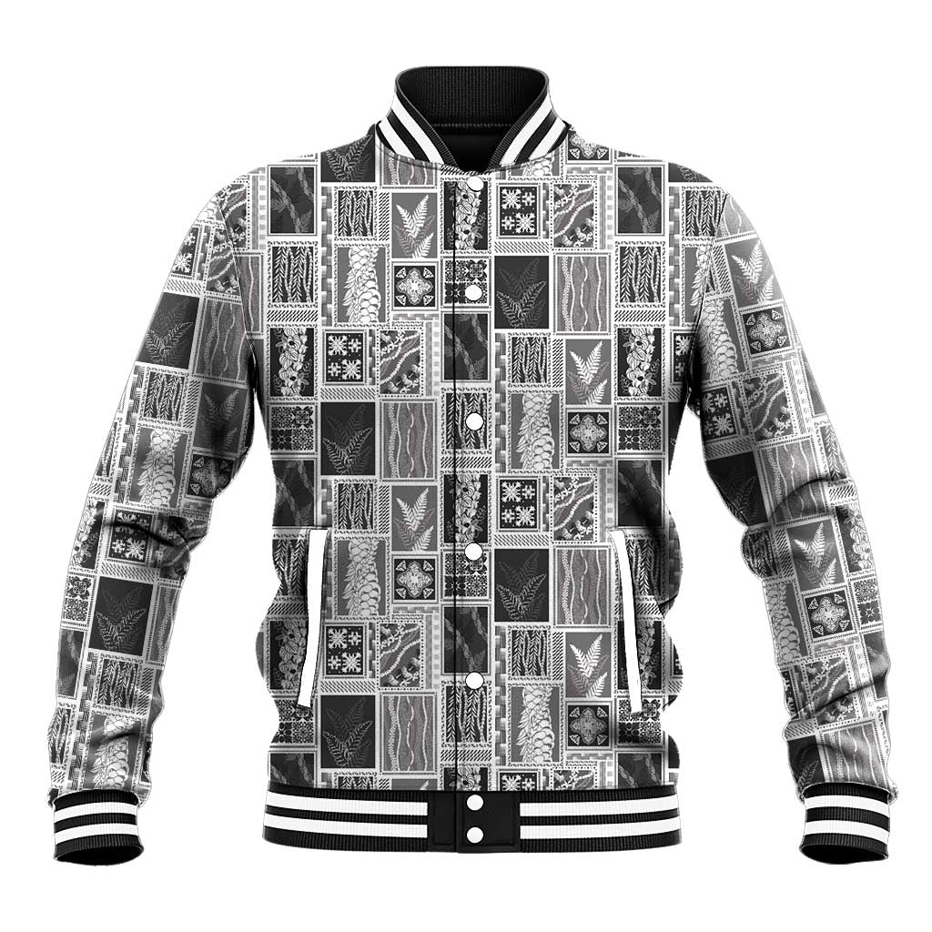 Vintage Aloha Block Quilt Baseball Jacket Black Inspired Lei Motifs LT9 Unisex Black - Polynesian Pride