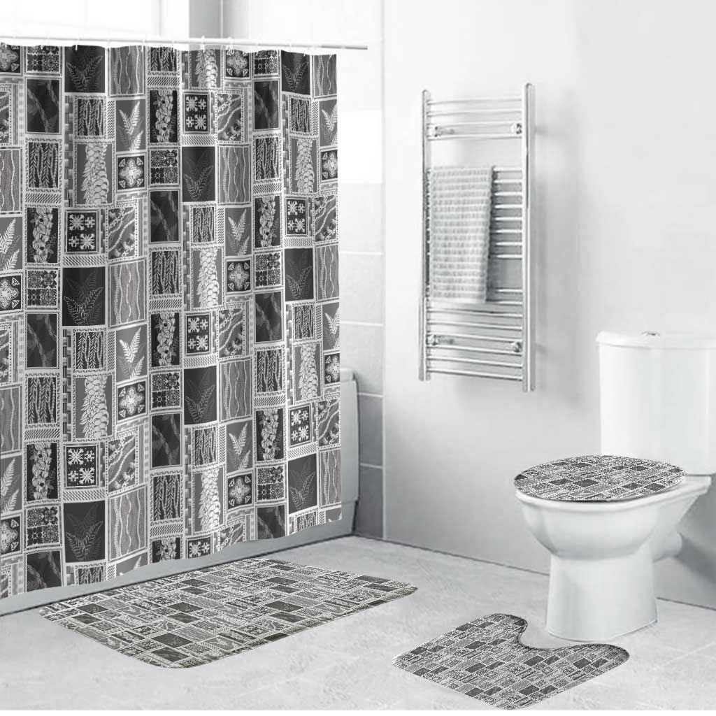 Vintage Aloha Block Quilt Bathroom Set Black Inspired Lei Motifs - Polynesian Pride