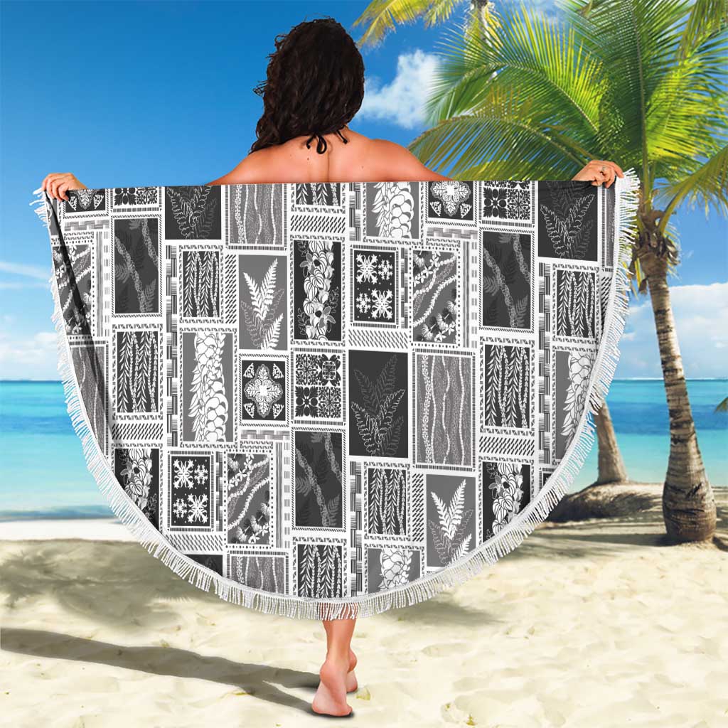 Vintage Aloha Block Quilt Beach Blanket Black Inspired Lei Motifs - Polynesian Pride
