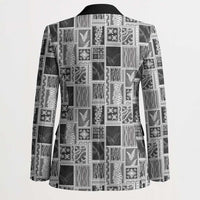 Vintage Aloha Block Quilt Blazer Black Inspired Lei Motifs - Polynesian Pride