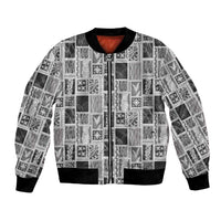 Vintage Aloha Block Quilt Bomber Jacket Black Inspired Lei Motifs LT9 Unisex Black - Polynesian Pride