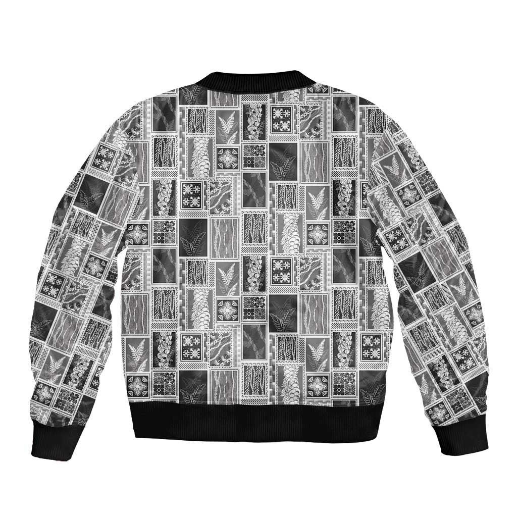 Vintage Aloha Block Quilt Bomber Jacket Black Inspired Lei Motifs LT9 - Polynesian Pride
