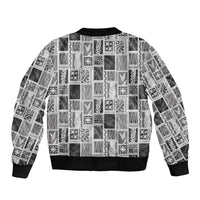 Vintage Aloha Block Quilt Bomber Jacket Black Inspired Lei Motifs LT9 - Polynesian Pride
