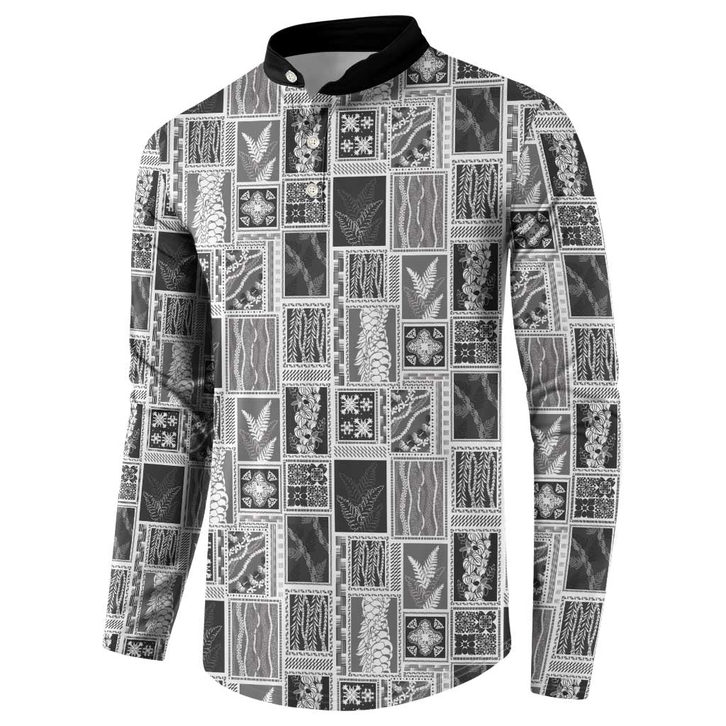 Vintage Aloha Block Quilt Button Sweatshirt Black Inspired Lei Motifs LT9 - Polynesian Pride