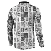 Vintage Aloha Block Quilt Button Sweatshirt Black Inspired Lei Motifs LT9 - Polynesian Pride