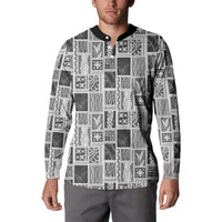 Vintage Aloha Block Quilt Button Sweatshirt Black Inspired Lei Motifs LT9 - Polynesian Pride