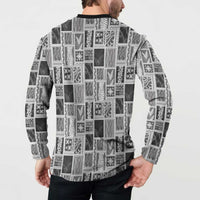 Vintage Aloha Block Quilt Button Sweatshirt Black Inspired Lei Motifs LT9 - Polynesian Pride