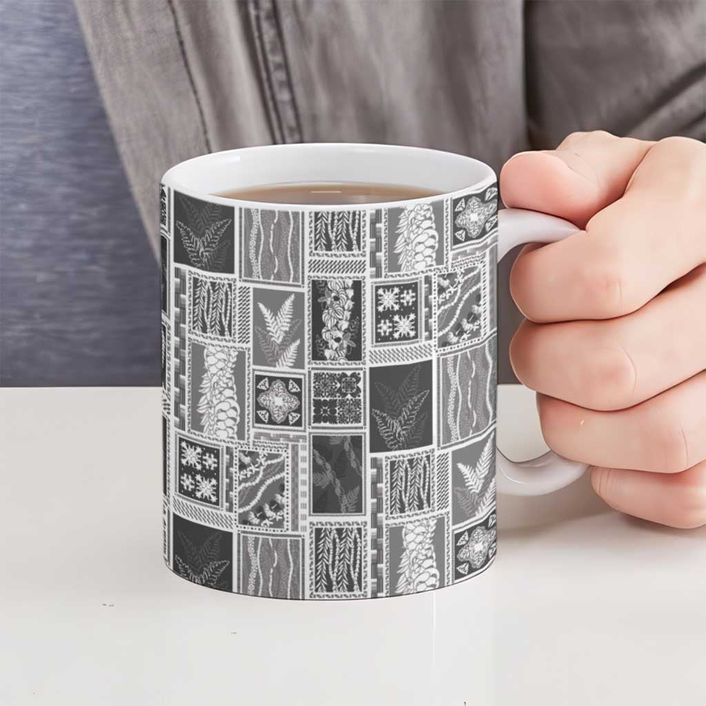 Vintage Aloha Block Quilt Ceramic Mug Black Inspired Lei Motifs - Polynesian Pride