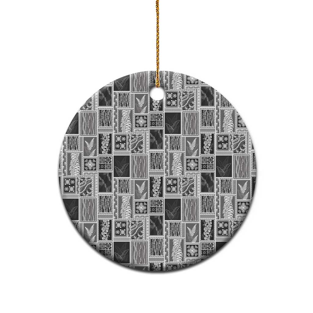 Vintage Aloha Block Quilt Ceramic Ornament Black Inspired Lei Motifs - Polynesian Pride