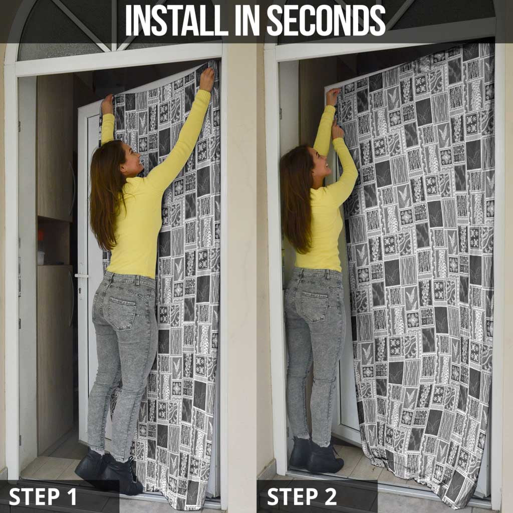 Vintage Aloha Block Quilt Door Cover Black Inspired Lei Motifs - Polynesian Pride