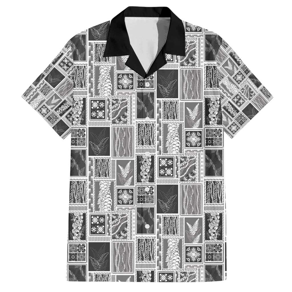 Vintage Aloha Block Quilt Family Matching Long Sleeve Bodycon Dress and Hawaiian Shirt Black Inspired Lei Motifs - Polynesian Pride