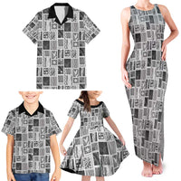Vintage Aloha Block Quilt Family Matching Tank Maxi Dress and Hawaiian Shirt Black Inspired Lei Motifs - Polynesian Pride