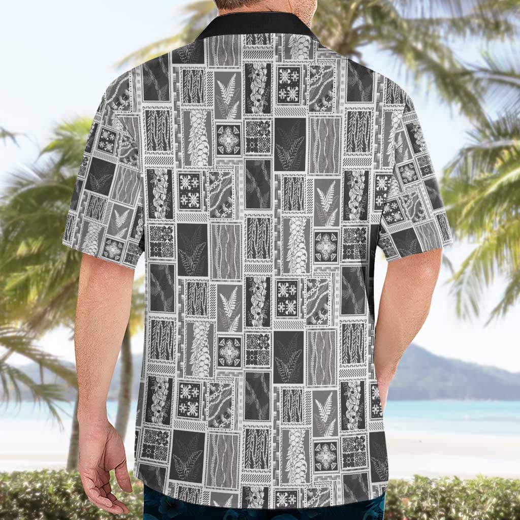 Vintage Aloha Block Quilt Hawaiian Shirt Black Inspired Lei Motifs - Polynesian Pride