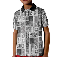Vintage Aloha Block Quilt Kid Polo Shirt Black Inspired Lei Motifs - Polynesian Pride