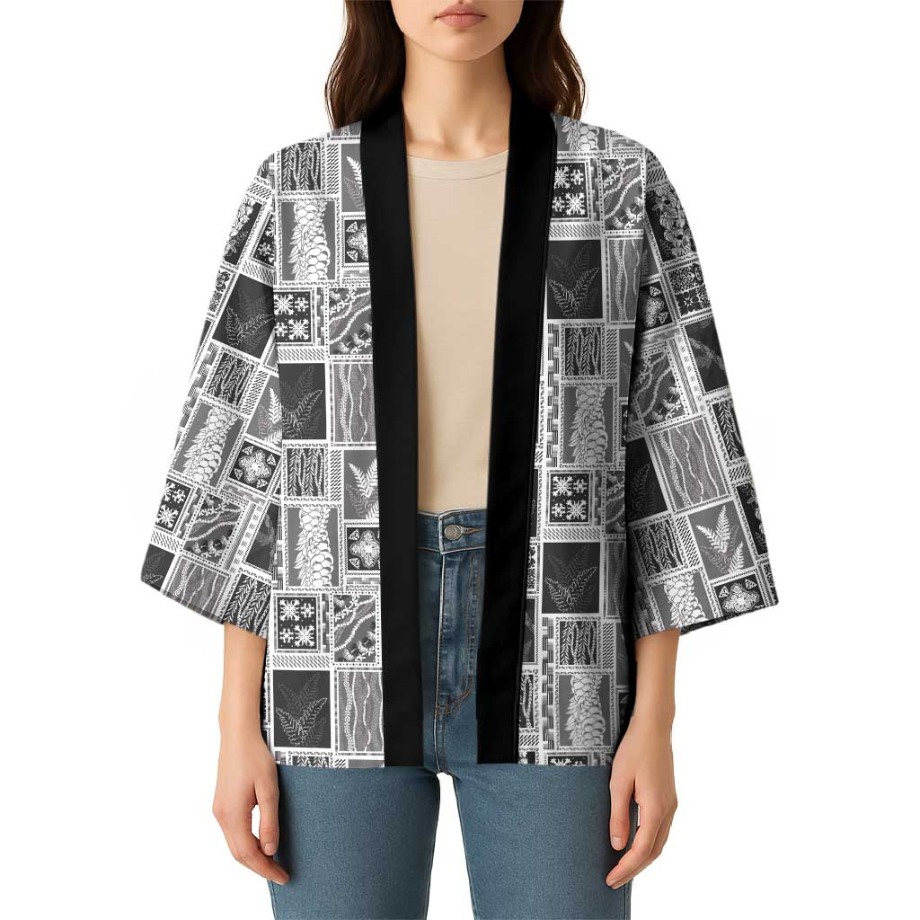 Vintage Aloha Block Quilt Kimono Black Inspired Lei Motifs - Polynesian Pride