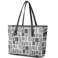 Vintage Aloha Block Quilt Leather Tote Bag Black Inspired Lei Motifs - Polynesian Pride