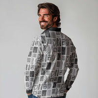 Vintage Aloha Block Quilt Long Sleeve Polo Shirt Black Inspired Lei Motifs LT9 - Polynesian Pride