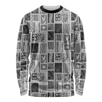 Vintage Aloha Block Quilt Long Sleeve Shirt Black Inspired Lei Motifs - Polynesian Pride