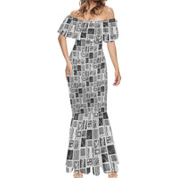 Vintage Aloha Block Quilt Mermaid Dress Black Inspired Lei Motifs - Polynesian Pride