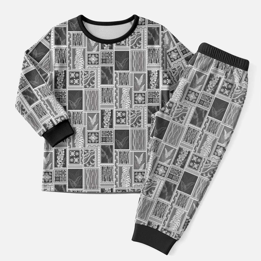 Vintage Aloha Block Quilt Christmas Pajama Set Black Inspired Lei Motifs - Polynesian Pride