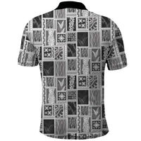 Vintage Aloha Block Quilt Polo Shirt Black Inspired Lei Motifs - Polynesian Pride