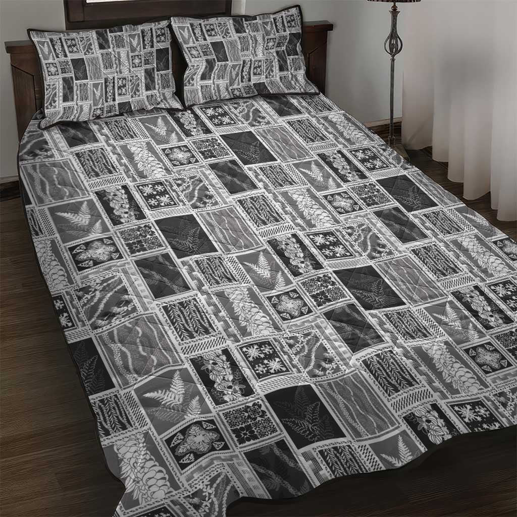 Vintage Aloha Block Quilt Quilt Bed Set Black Inspired Lei Motifs LT9 Black - Polynesian Pride