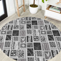 Vintage Aloha Block Quilt Round Carpet Black Inspired Lei Motifs LT9 Black - Polynesian Pride
