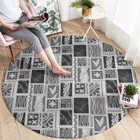 Vintage Aloha Block Quilt Round Carpet Black Inspired Lei Motifs LT9 - Polynesian Pride