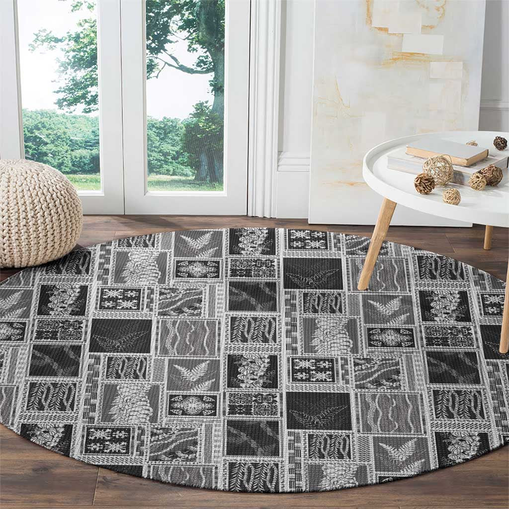Vintage Aloha Block Quilt Round Carpet Black Inspired Lei Motifs LT9 - Polynesian Pride