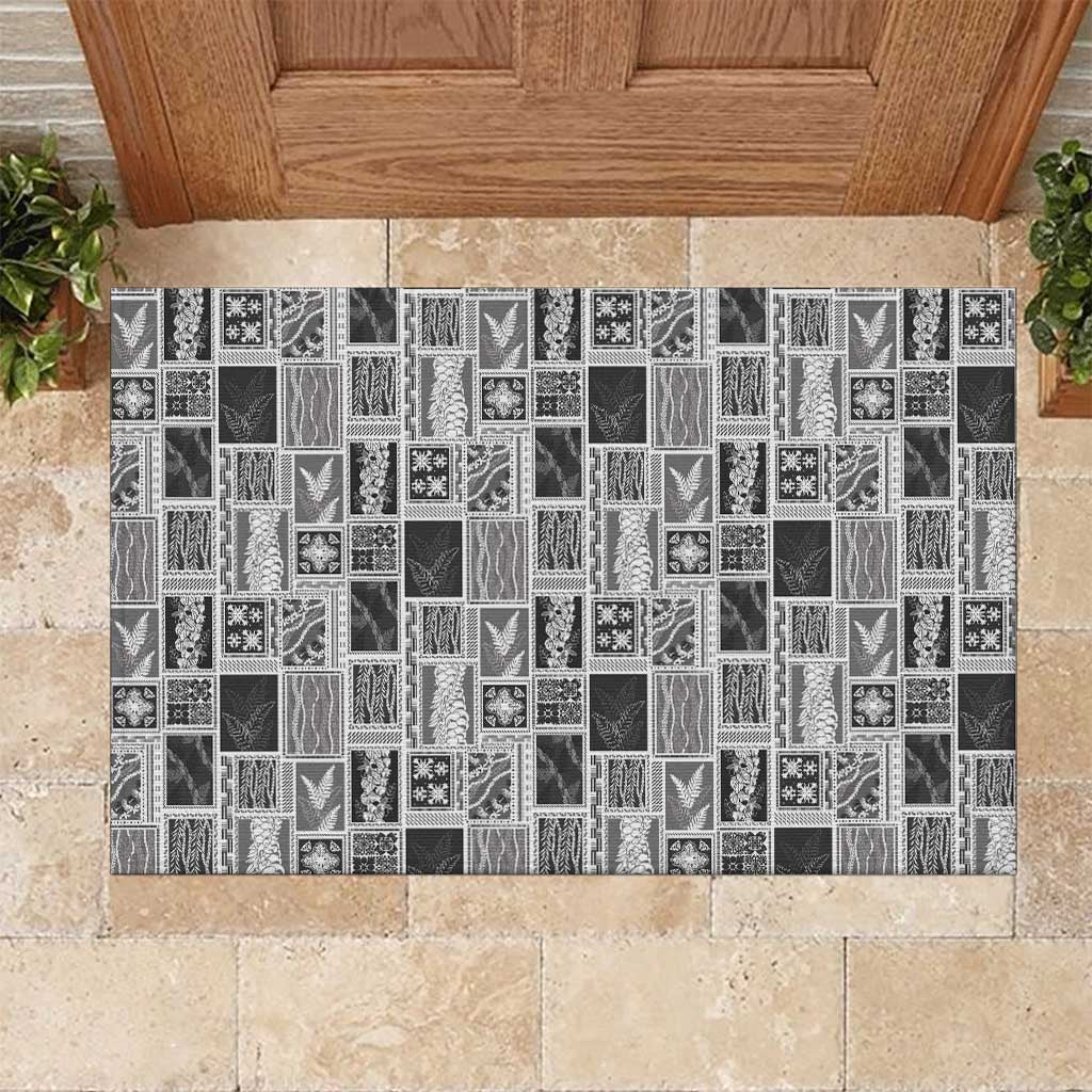 Vintage Aloha Block Quilt Rubber Doormat Black Inspired Lei Motifs LT9 Black - Polynesian Pride