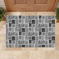 Vintage Aloha Block Quilt Rubber Doormat Black Inspired Lei Motifs - Polynesian Pride