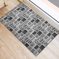 Vintage Aloha Block Quilt Rubber Doormat Black Inspired Lei Motifs - Polynesian Pride