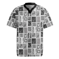 Vintage Aloha Block Quilt Rugby Jersey Black Inspired Lei Motifs - Polynesian Pride