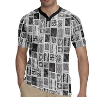 Vintage Aloha Block Quilt Rugby Jersey Black Inspired Lei Motifs - Polynesian Pride