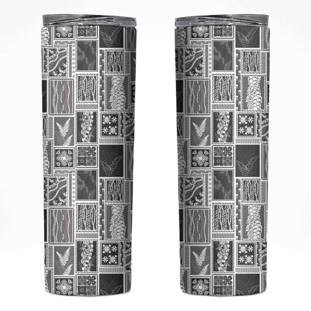 Vintage Aloha Block Quilt Skinny Tumbler Black Inspired Lei Motifs - Polynesian Pride