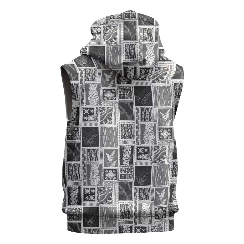 Vintage Aloha Block Quilt Sleeveless Hoodie Black Inspired Lei Motifs - Polynesian Pride