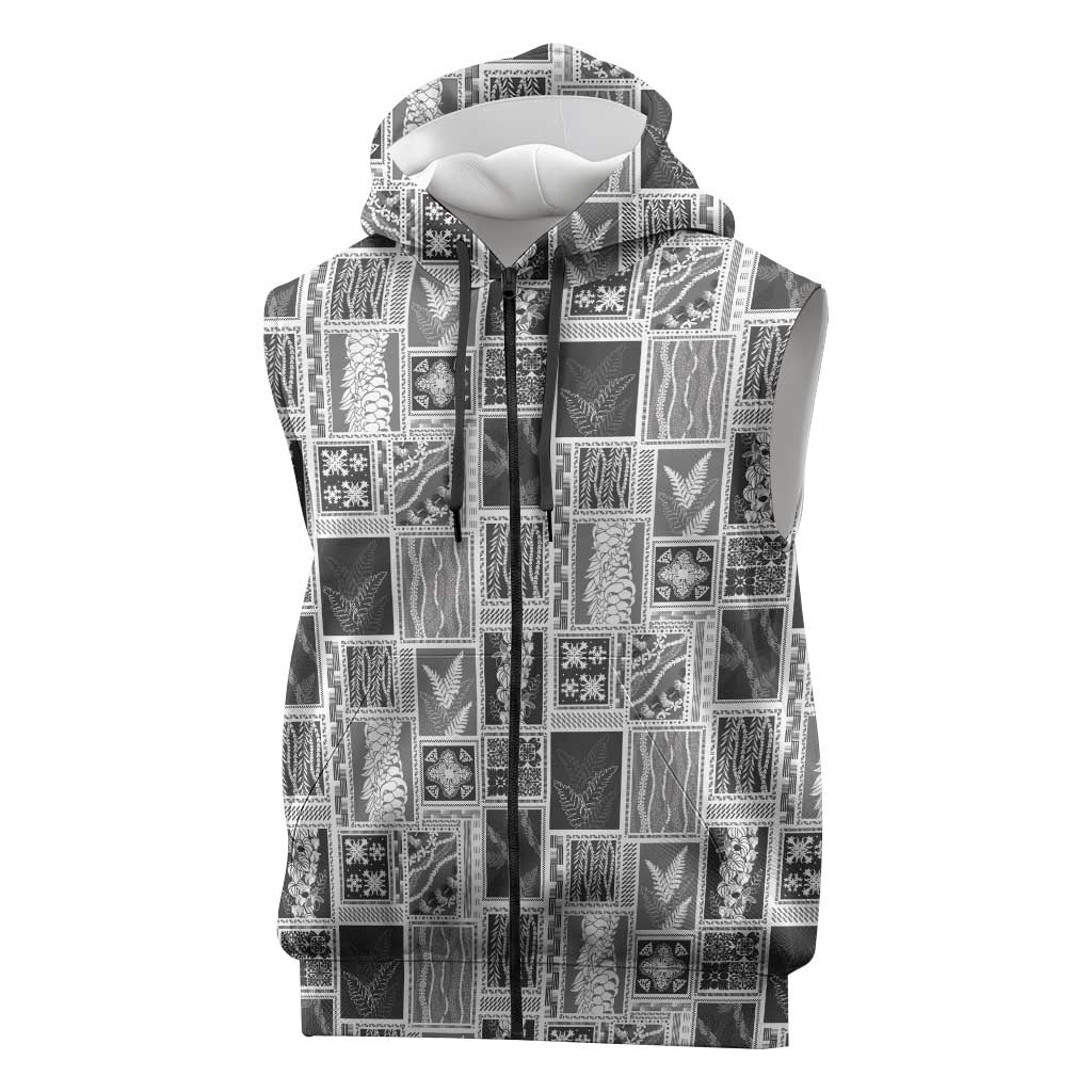 Vintage Aloha Block Quilt Sleeveless Zip Hoodie Black Inspired Lei Motifs LT9 Black - Polynesian Pride