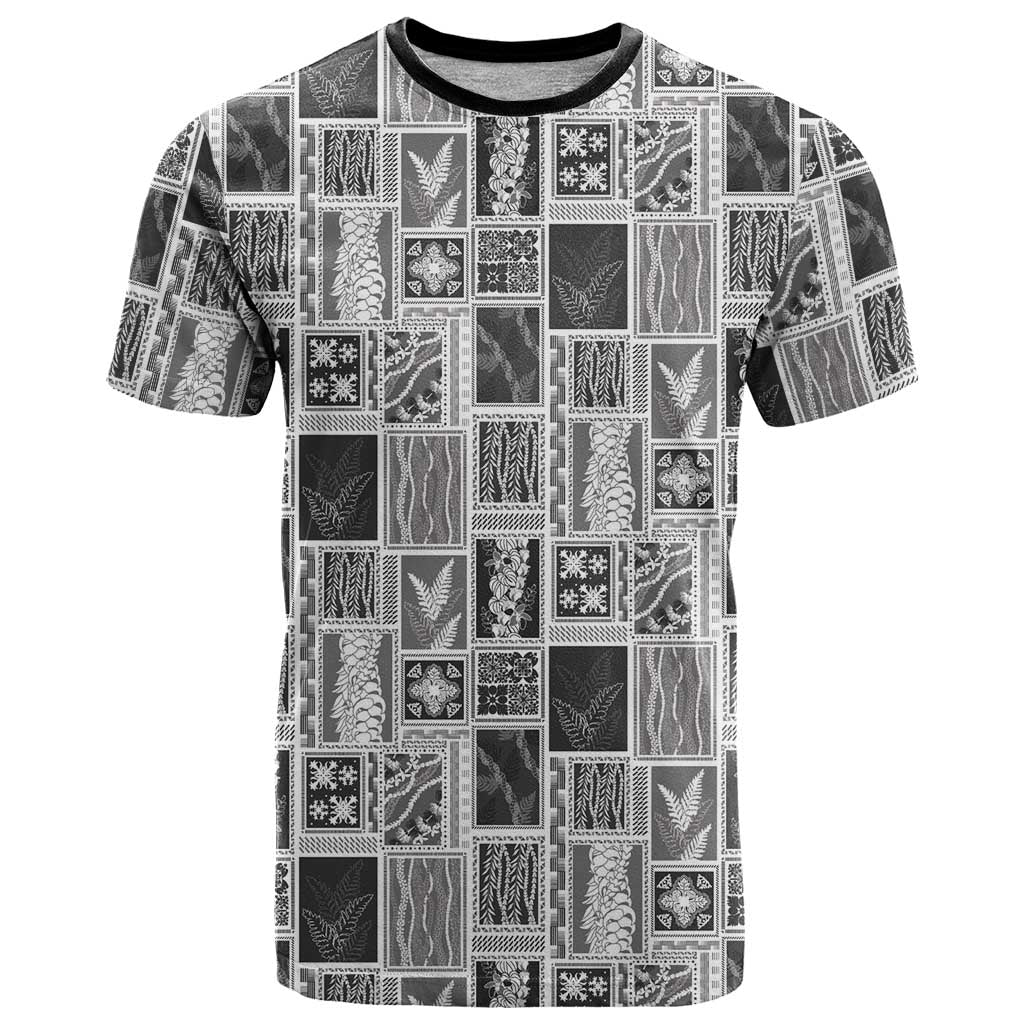 Vintage Aloha Block Quilt T Shirt Black Inspired Lei Motifs - Polynesian Pride