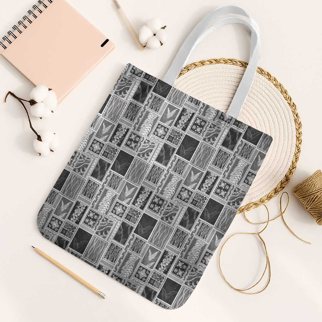 Vintage Aloha Block Quilt Tote Bag Black Inspired Lei Motifs - Polynesian Pride