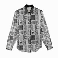 Vintage Aloha Block Quilt Women Casual Shirt Black Inspired Lei Motifs LT9 - Polynesian Pride