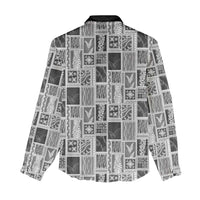 Vintage Aloha Block Quilt Women Casual Shirt Black Inspired Lei Motifs LT9 - Polynesian Pride