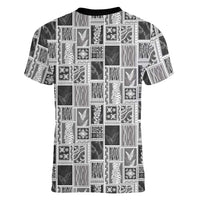 Vintage Aloha Block Quilt Women V-Neck T-Shirt Black Inspired Lei Motifs LT9 - Polynesian Pride