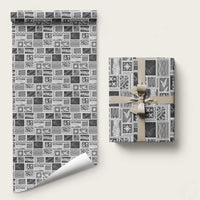 Vintage Aloha Block Quilt Wrapping Paper Black Inspired Lei Motifs LT9 58" × 23" Black - Polynesian Pride
