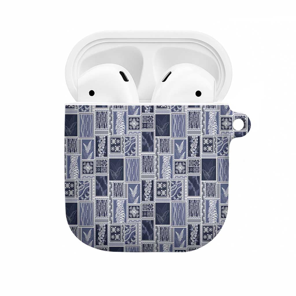 Vintage Aloha Block Quilt AirPods Case Blue Inspired Lei Motifs - Polynesian Pride