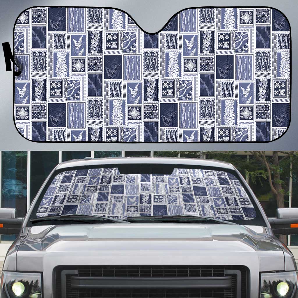 Vintage Aloha Block Quilt Auto Sun Shade Blue Inspired Lei Motifs - Polynesian Pride