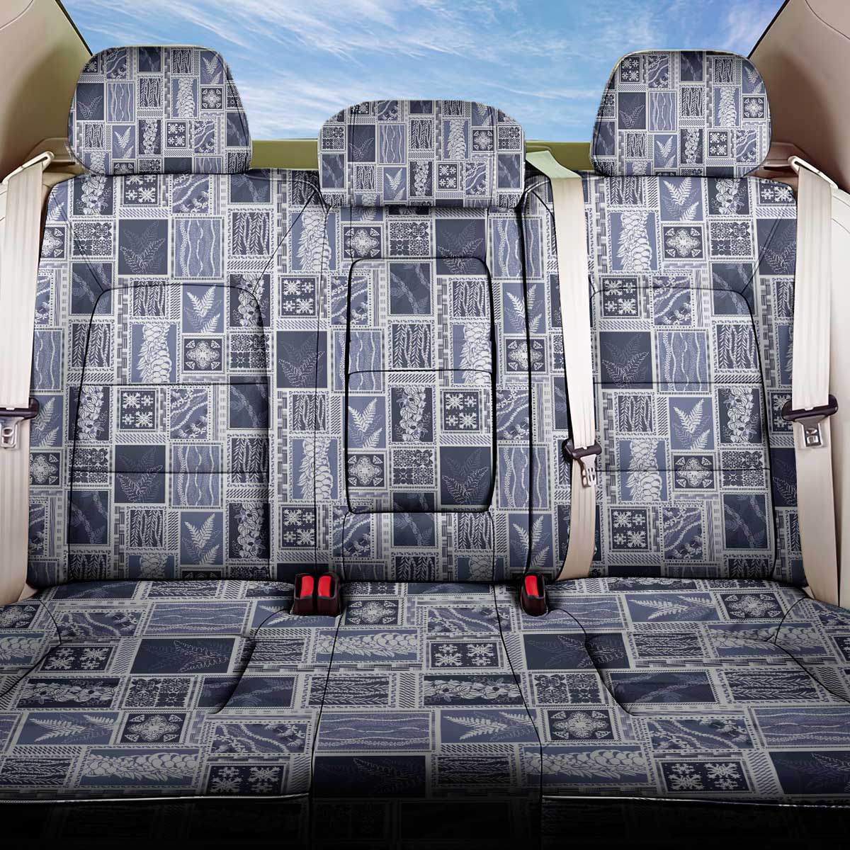 Vintage Aloha Block Quilt Back Car Seat Cover Blue Inspired Lei Motifs - Polynesian Pride