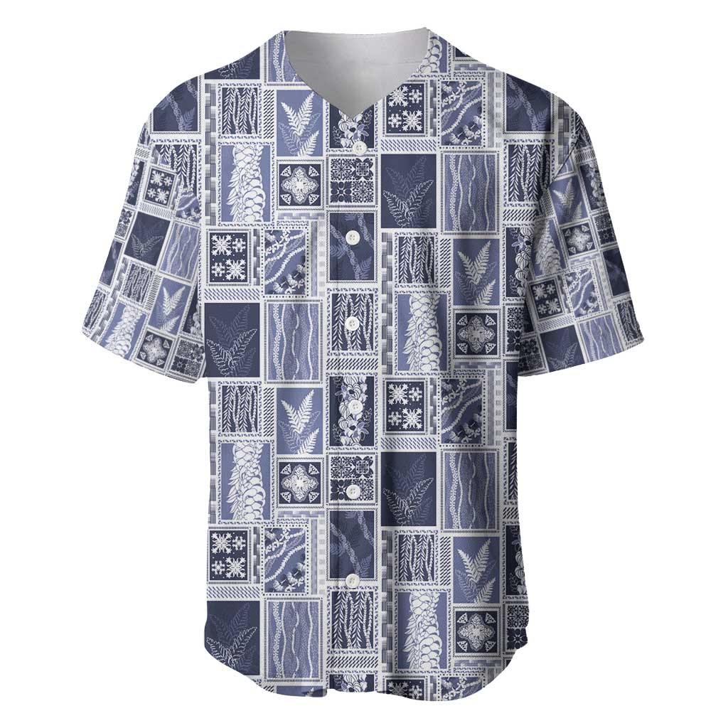 Vintage Aloha Block Quilt Baseball Jersey Blue Inspired Lei Motifs - Polynesian Pride
