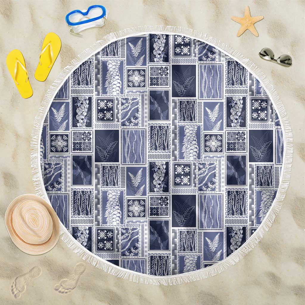 Vintage Aloha Block Quilt Beach Blanket Blue Inspired Lei Motifs - Polynesian Pride