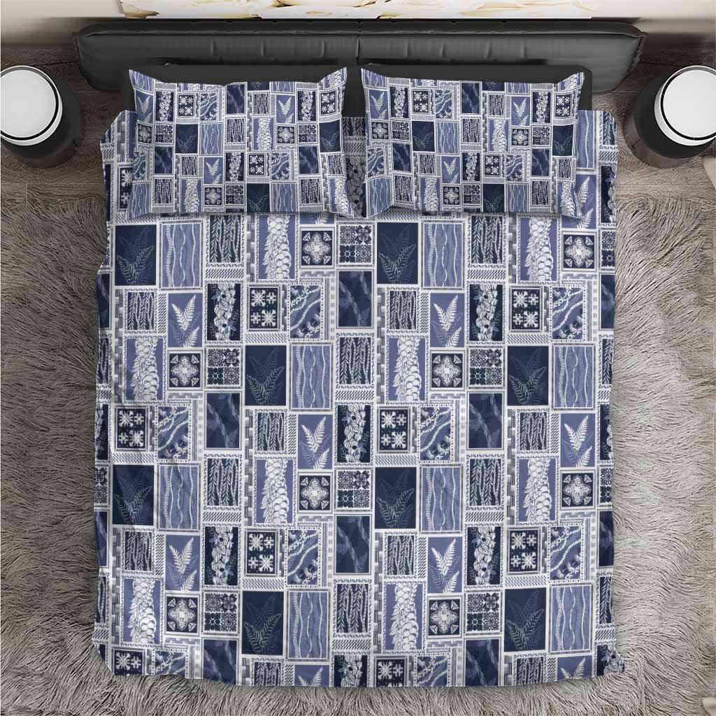 Vintage Aloha Block Quilt Bedding Set Blue Inspired Lei Motifs LT9 Blue - Polynesian Pride