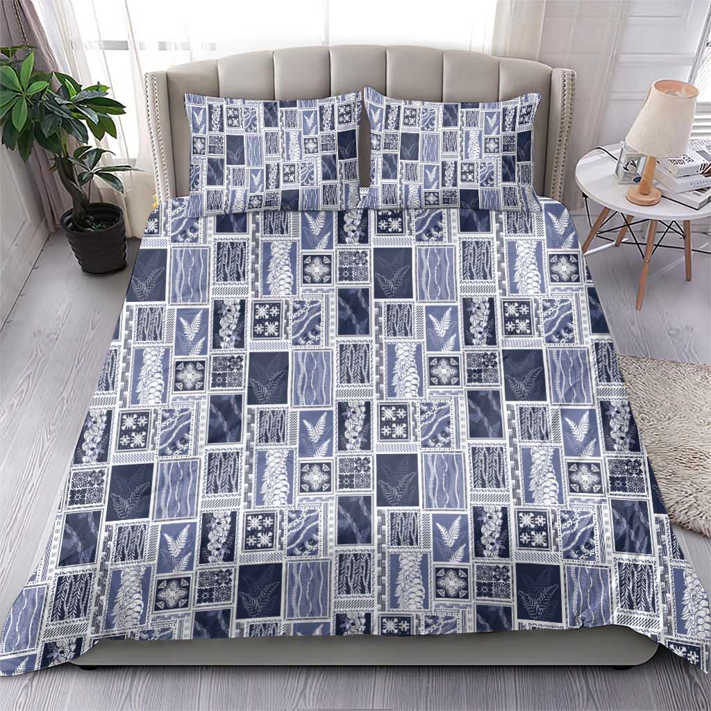 Vintage Aloha Block Quilt Bedding Set Blue Inspired Lei Motifs LT9 - Polynesian Pride
